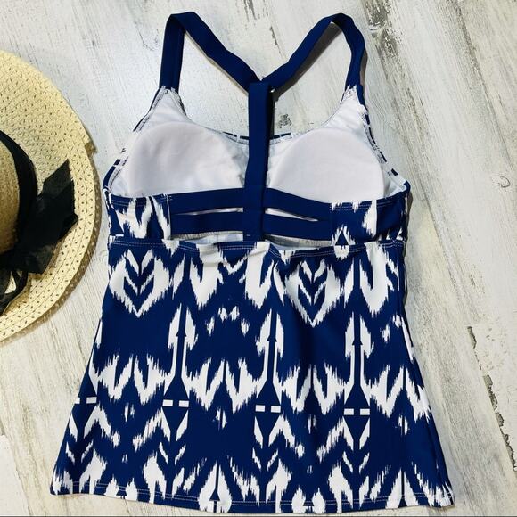 Strappy Racerback Blue Abstract Small Tankini - Picture 4 of 6